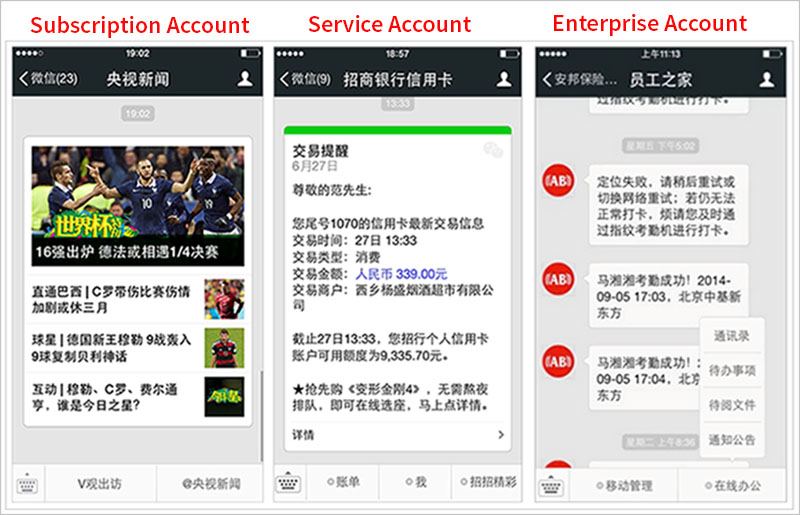 Examples of WeChat Official Accounts